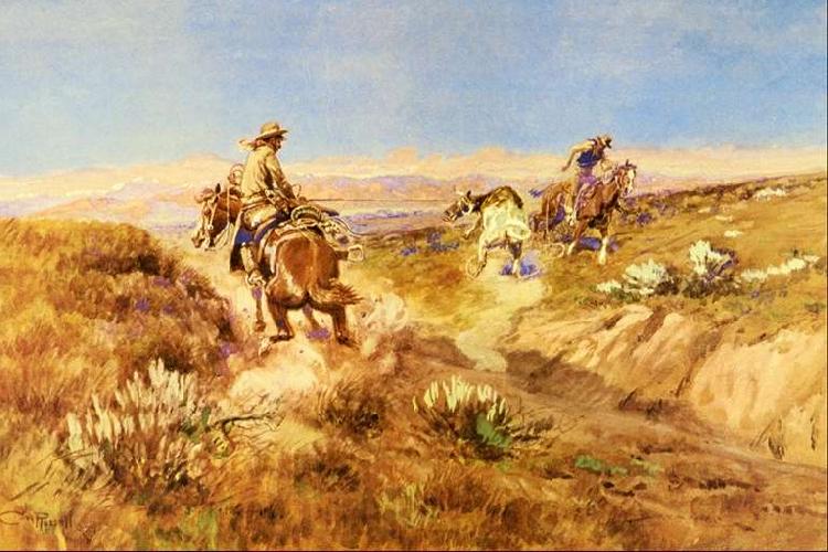 Charles M Russell When Cows Were Wild Spain oil painting art